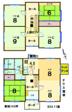 大網白里市南横川、中古一戸建ての間取り画像です