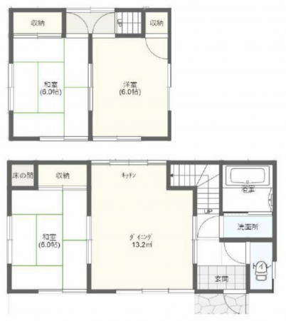 茂原市緑町、中古一戸建ての間取り画像です