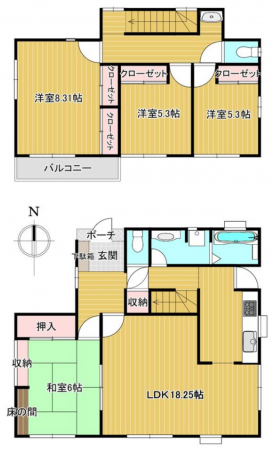 大網白里市みずほ台、中古一戸建ての間取り画像です
