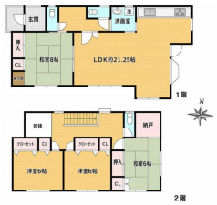 茂原市上茂原、中古一戸建ての間取り画像です