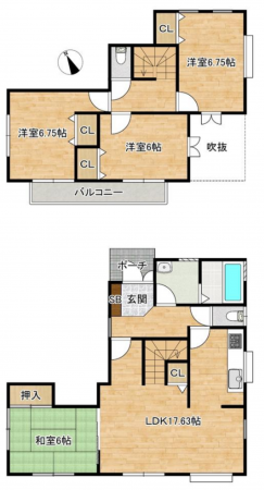 大網白里市みやこ野、中古一戸建ての間取り画像です