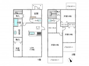 岡崎市坂左右町、中古一戸建ての間取り画像です