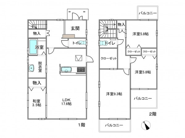 岡崎市坂左右町、中古一戸建ての間取り画像です