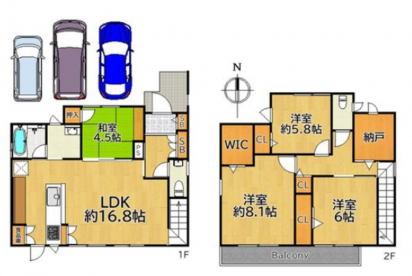 岡崎市美合町、中古一戸建ての間取り画像です