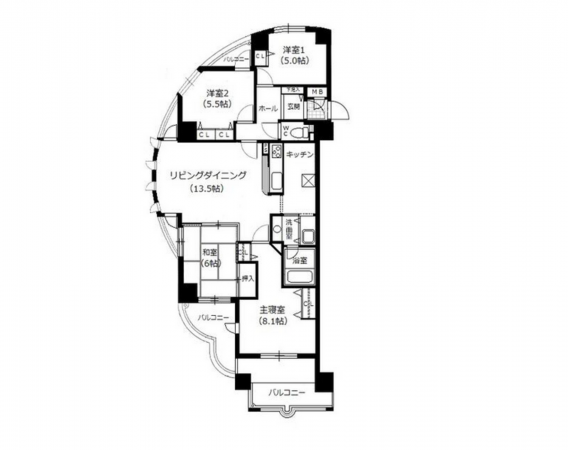 岡崎市戸崎町、中古マンションの間取り画像です