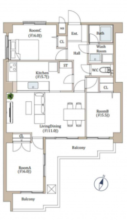 岡崎市不吹町、中古マンションの間取り画像です
