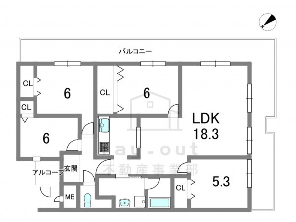 岡崎市六名新町、中古マンションの間取り画像です