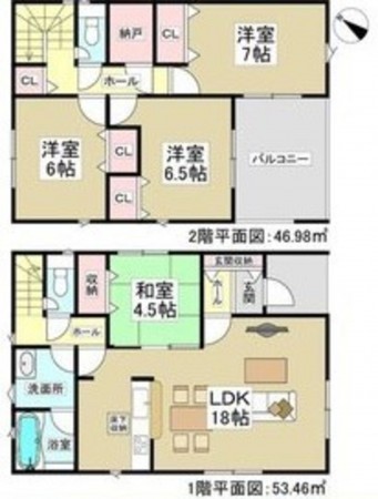 岡崎市上地町、新築一戸建ての間取り画像です