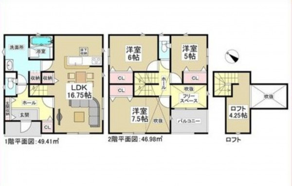 岡崎市上地町、新築一戸建ての間取り画像です