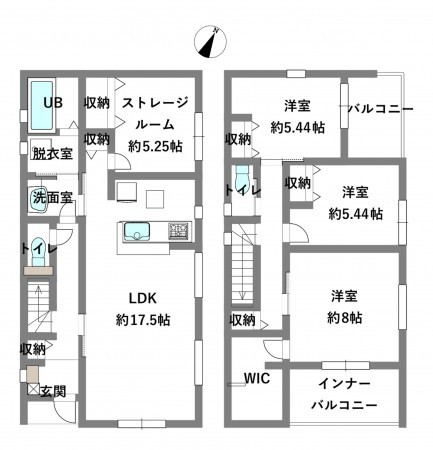 岡崎市上地、新築一戸建ての間取り画像です