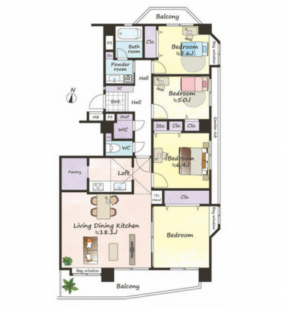 岡崎市柱町、中古マンションの間取り画像です