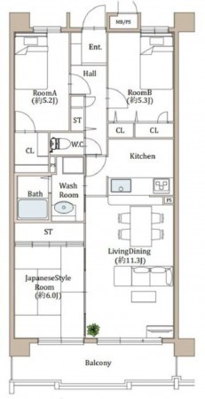 岡崎市緑丘、中古マンションの間取り画像です