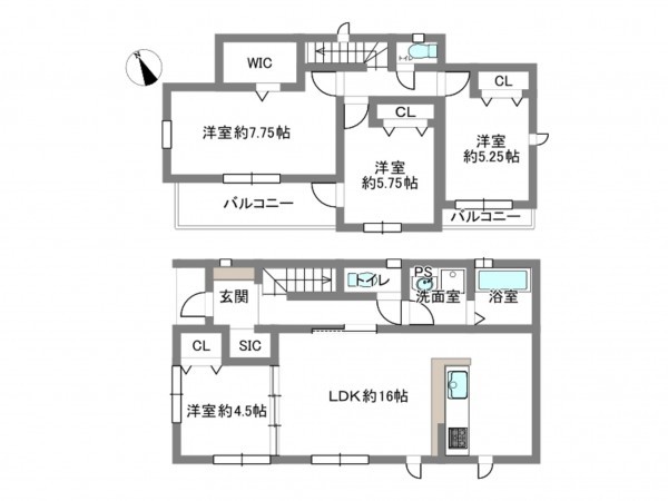 額田郡幸田町大字深溝、新築一戸建ての間取り画像です