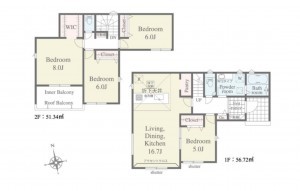 岡崎市中島町、新築一戸建ての間取り画像です