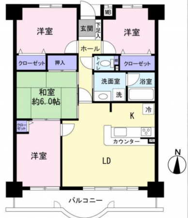 岡崎市美合町、中古マンションの間取り画像です