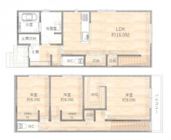 岡崎市野畑町、新築一戸建ての間取り画像です