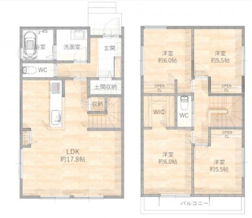 岡崎市野畑町、新築一戸建ての間取り画像です