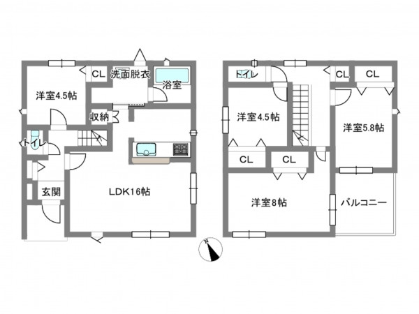 岡崎市上地、新築一戸建ての間取り画像です