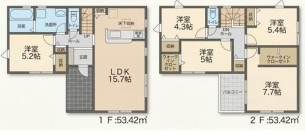 岡崎市土井町、新築一戸建ての間取り画像です