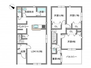 岡崎市国正町、新築一戸建ての間取り画像です