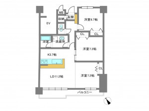 岡崎市上地、中古マンションの間取り画像です