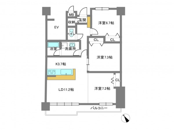 岡崎市上地、中古マンションの間取り画像です
