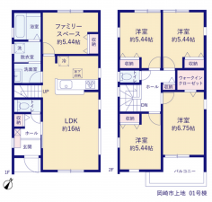 岡崎市上地、新築一戸建ての間取り画像です