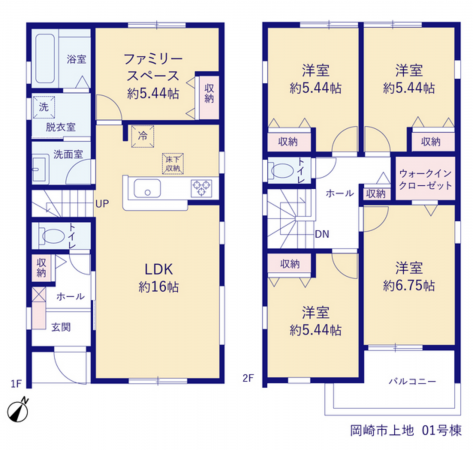 岡崎市上地、新築一戸建ての間取り画像です