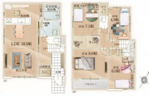 岡崎市美合町、新築一戸建ての間取り画像です