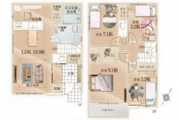 岡崎市美合町、新築一戸建ての間取り画像です