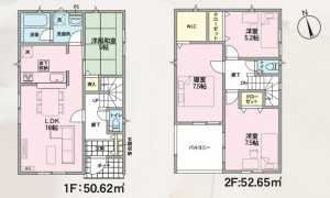 山形市あさひ町、新築一戸建ての間取り画像です