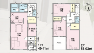山形市あさひ町、新築一戸建ての間取り画像です