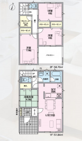 山形市松波１丁目、新築一戸建ての間取り画像です