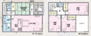 山形市江南４丁目、新築一戸建ての間取り画像です