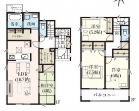 山形市花楯１丁目、新築一戸建ての間取り画像です