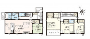 山形市花楯１丁目、新築一戸建ての間取り画像です