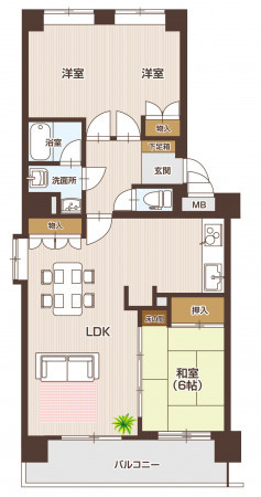 山形市木の実町、中古マンションの間取り画像です