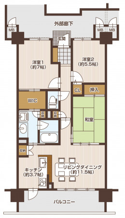 山形市高堂１丁目、中古マンションの間取り画像です