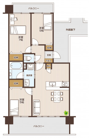 山形市若宮２丁目、中古マンションの間取り画像です