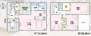 東根市六田２丁目、新築一戸建ての間取り画像です