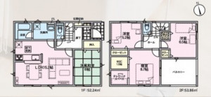 寒河江市若葉町、新築一戸建ての間取り画像です