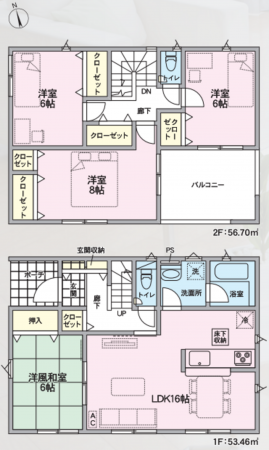 山形市浜崎、新築一戸建ての間取り画像です