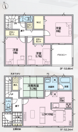 山形市浜崎、新築一戸建ての間取り画像です