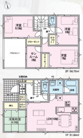 山形市浜崎、新築一戸建ての間取り画像です