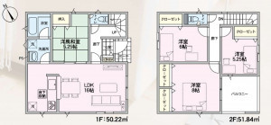山形市東青田２丁目、新築一戸建ての間取り画像です