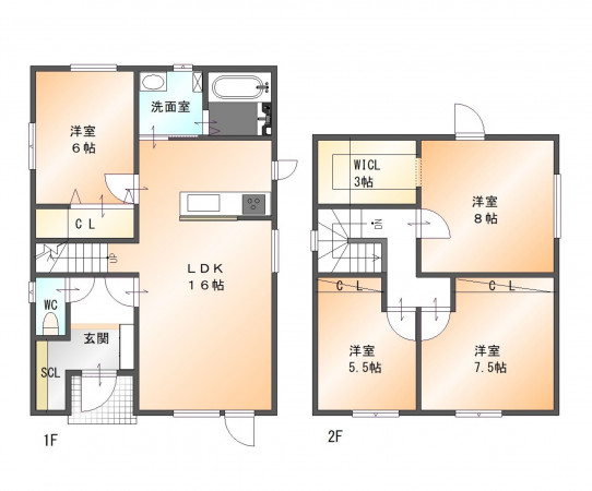 帯広市西十五条、新築一戸建ての間取り画像です