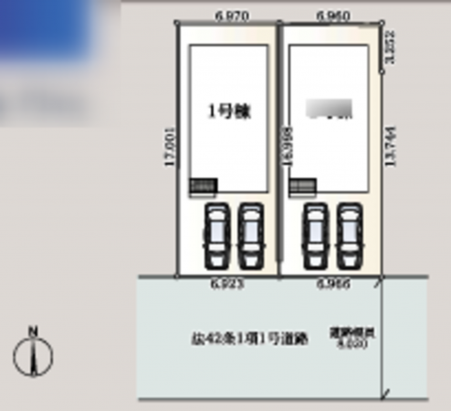 熊谷市赤城町、新築一戸建ての駐車場画像です