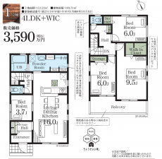 熊谷市月見町、新築一戸建ての間取り画像です