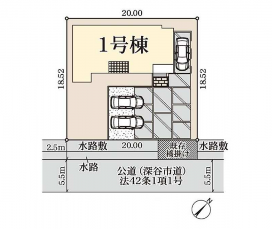 深谷市宿根、新築一戸建ての地図画像です