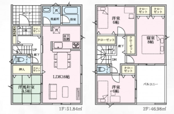 深谷市武蔵野、新築一戸建ての間取り画像です